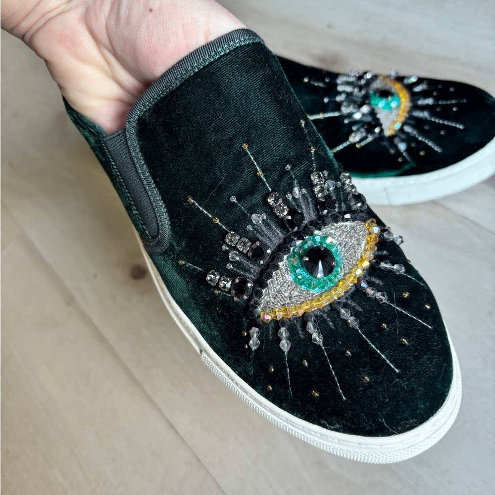 Kurt Geiger Greeb Velvet Embellished Eye Sneakers - Picture 2 of 4